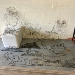 18 Piece  Metal Wire Art: Trains, Snoopy, Cat, Owl, Dog, Butterfles