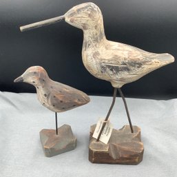 Pair Of Hand Carved Wooden Shore Birds, Hand Carved By Artisans In Northern Philippines