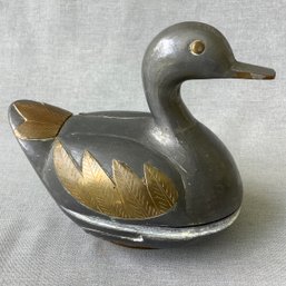 Mixed Metal Duck Trinket Dish With Lid