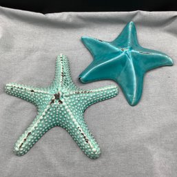 2 Ceramic Starfish Decor, Teal And Turquoise