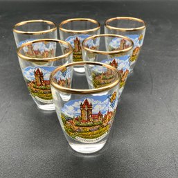 6 Wine Tasting Glasses From Germany, Gold Rim, Cochem-mosel