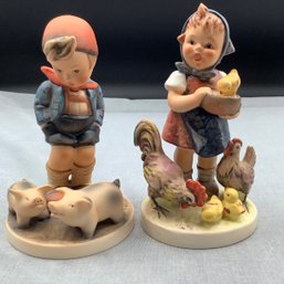 2 Vintage Hummel Figurines, Farm Boy And Feeding Time
