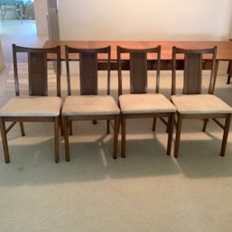 4 Dining Chairs, Wood MCM Style, Rattan Accents