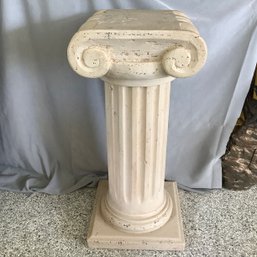 Heavy Real Italian Carved Stone Column Pedestal Plant Stand, 30 Inches Tall