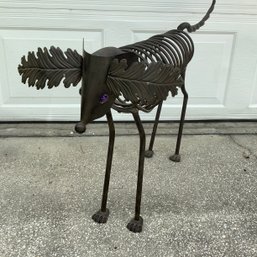 Large 2 Ft Tall Brutalist Design Metal Dog With Springy Head And Tail
