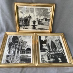 3 Framed Lithograph Prints, Black And White Art