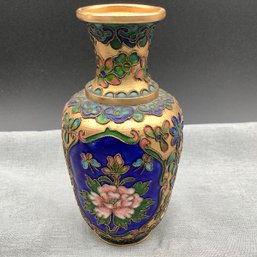 Authentic Cloisonne Vase With Floral And Butterfly Design