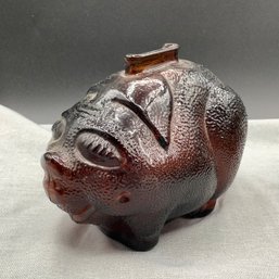 Vintage Dark Amber Glass Pig Bank