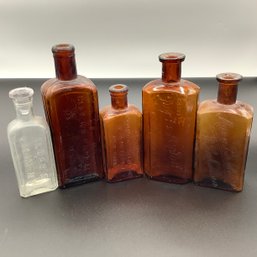 5 Antique Glass Medicine Bottles