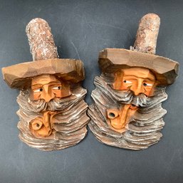 Pair Of Knotheads Or Hand Carved German Tree Spirits