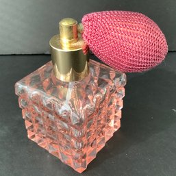 Vintage Pink Cut Faceted Glass Perfume Bottle With Atomizer