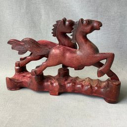 Vintage Chinese Pair Of Running Horses, Rosewood