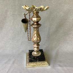 Vintage Ornate Metal And Marble Candle Pedestal With Candle Snuffer