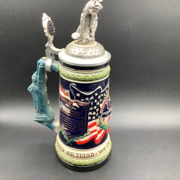 Artist Signed, Limited Edition USA Stars And Stripes Beer Stein With COA & Pewter Lid