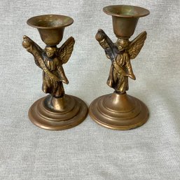 Pair Of Brass Angel Candlesticks