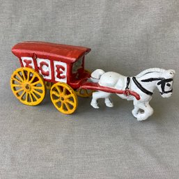 Vintage Cast Iron Toy Horse And Ice Wagon