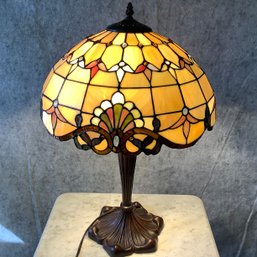 Beige And Green Stained Glass Lamp. One Of 2 Matching Lamps