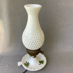 Vintage Hobnail Milk Glass Lamp With Hand Painted Base