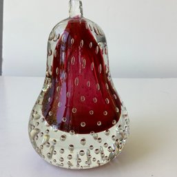 Art Glass Red Bubble Pear Paperweight