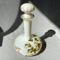 Antique Glass Barber Bottle, Handpainted With Stopper