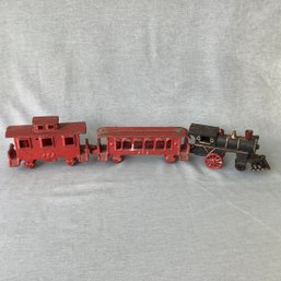 Cast Iron Toy Train Engine, Passenger Car And Caboose