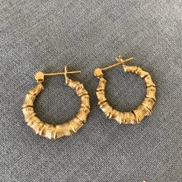 14K Gold Bamboo Hoop Earrings