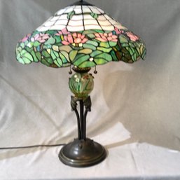 Stained Glass Table Lamp With Art Glass Orb In Center Base