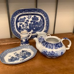 5 Piece Set Of Blue And White Porcelain, Royal Staffordshire, Willow