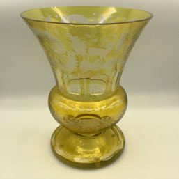 Extra Large Yellow Bohemian Cut To Clear Crystal Vase