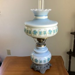 Beautiful Blue Floral Hurricane Style Lamp