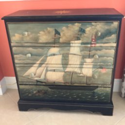 Painted Folk Art Nautical 4 Drawer Storage Dresser