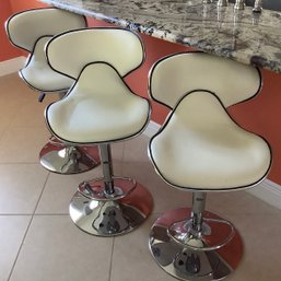 3 Modern White Tufted Back Pneumatic Bar Stools With Chrome Bases