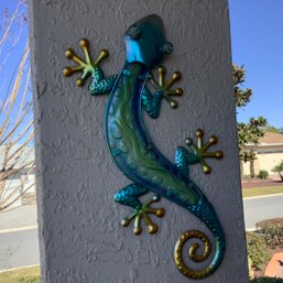 Pair Of Large Oversized Bright Colored Large Geckos, Metallic Jeweled.