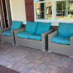 One Loveseat And 2 Chairs Deluxe Patio Furniture Set, Cushions Are Reversible With Print Or Plain