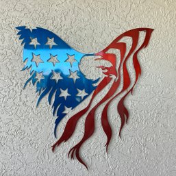 Large Plasma-cut Metal Flag And Eagle Wall Art. See Photo With Bench For Size Reference