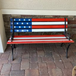 American Flag Bench, Wood And Iron, 48 Inches Long