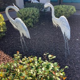 Pair Of Metal Egret Statues