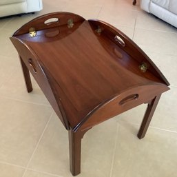 Mahogany Butlers Table With Brass Hinges, Sides Fold Up For Tray Style