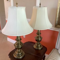 Pair Of Solid Brass Stiffel Lamps With Labels And Shades