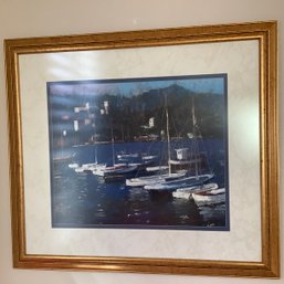 XL Framed And Matted Art Of Boats In The Marina
