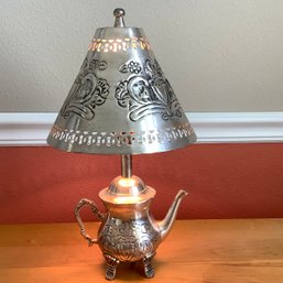 Punched Tin Lamp With Shade.