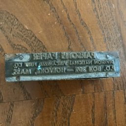 Vintage Steel Woodblock Parsons Paper Stamp, Division National Vulcanized Fibre Co Holyoke Mass