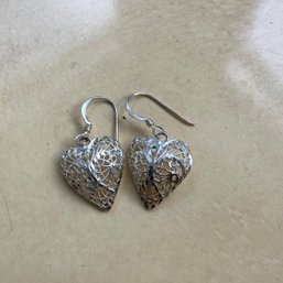 Sterling Silver .925 Filigree Heart Earrings