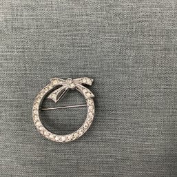 Sterling Silver Brooch In Shape Of Wreath With A Bow