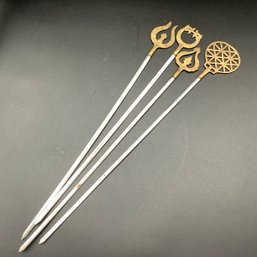 4 Piece Brass Hibachi Skewers With Middle Eastern Influence