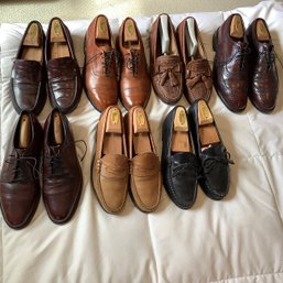 7 Pair Of Mens Leather Dress Shoes, Size 8 1/2 D, With Stretchers, Wing Tips, Loafers