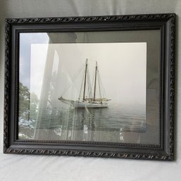 Framed Schooner Photograph, Great Soft Colors With Calm Water