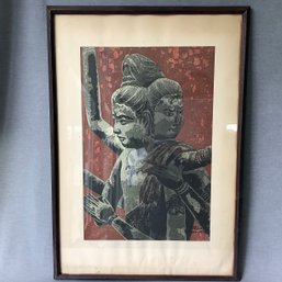 Japanese Woodblock Print, Signed And Stamped By Shiro Kasamatsu, 'Three-Headed Diety In Ashura Temple'