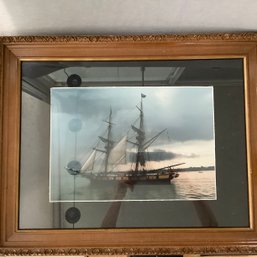 Large Print Of Schooner With Soft Sunrise Scene, Matted And Framed