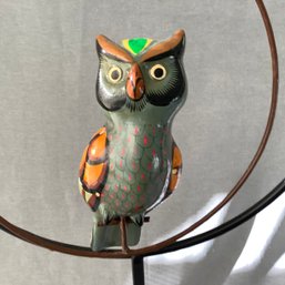 Folk Art Owl On A Double Loop Swing Stand